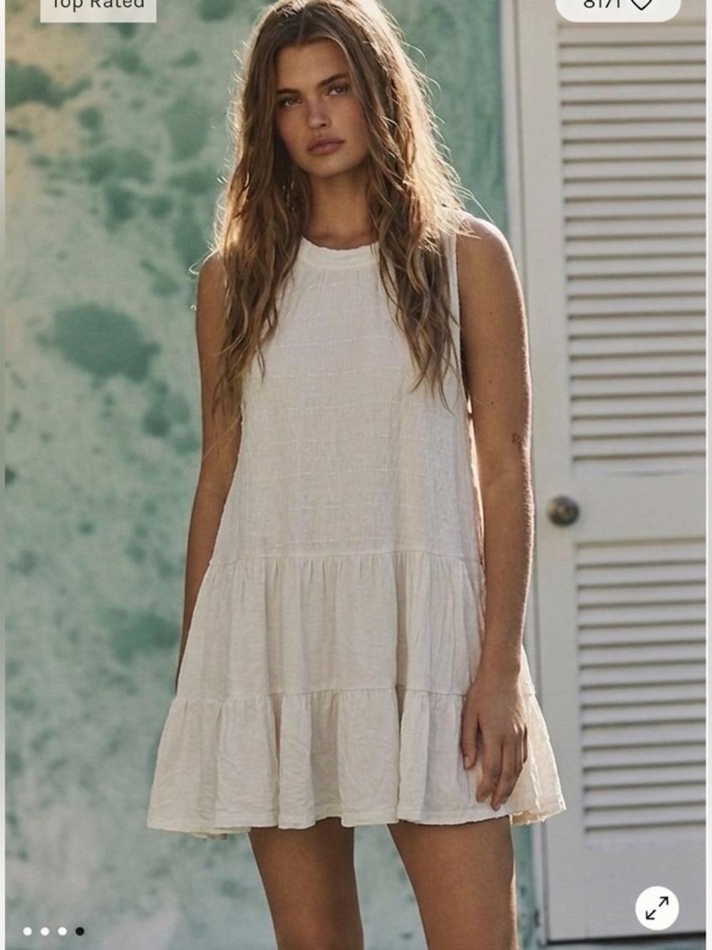 Free People White Sleeveless Tiered Mini Dress Tunic Boho Keyhole Back S